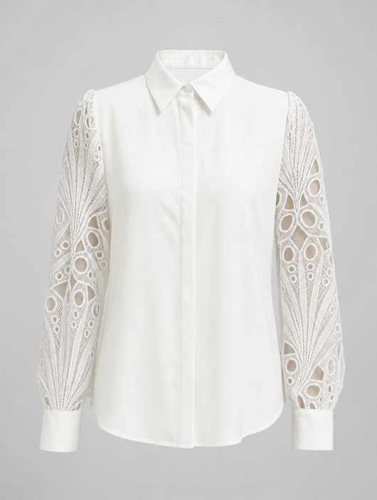 Hollis lace panel blouse in white, product shot