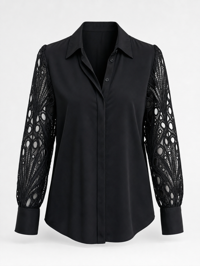 Hollis lace panel blouse in black, product shot