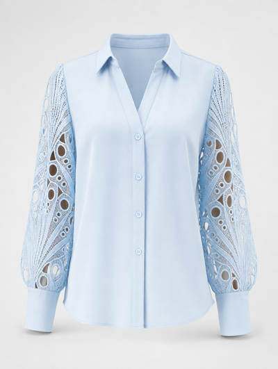 Hollis lace panel blouse in soft blue, product shot