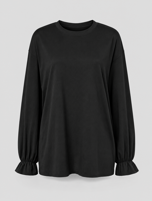 Elsbeth ruffle cuff blouse in black, product shot