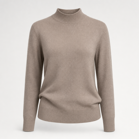 Roswell soft knit turtleneck in taupe, product shot