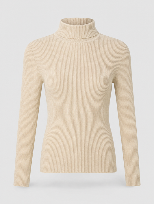 Penrose fine knit turtleneck in oatmeal, product shot