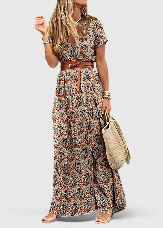 Anke | Damen Lässiges Boho-Maxikleid mit V-Ausschnitt