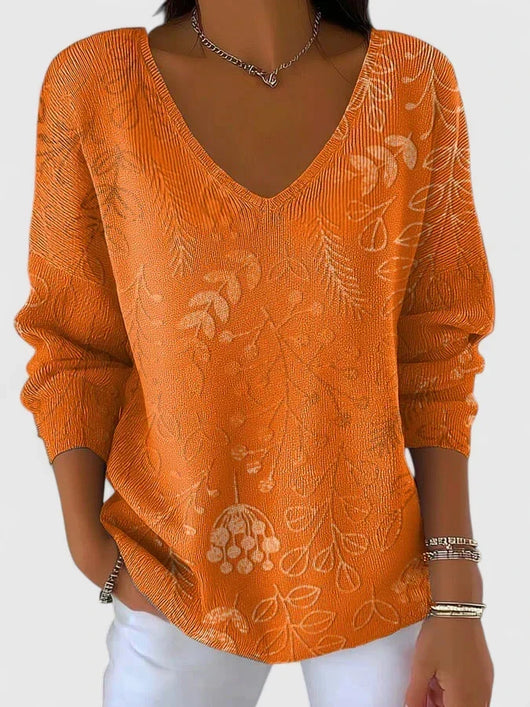 Leonie | Damen Freizeit-Top mit V-Ausschnitt und Blumenmuster