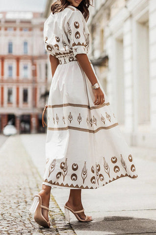 Isabella | Boho-Print Midikleid mit Gürtel – Lässiges Sommerkleid