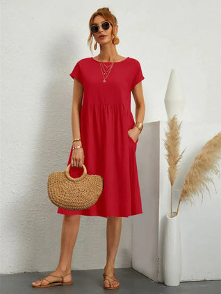 Seraphine | Midikleid mit Smok-Details und Taschen – Lässiges Sommerkleid
