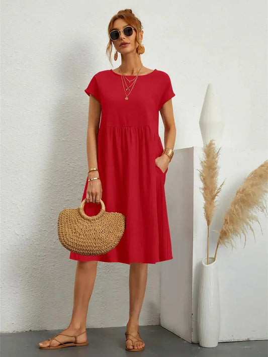 Seraphine | Midikleid mit Smok-Details und Taschen – Lässiges Sommerkleid