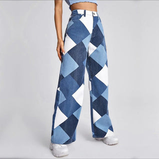 Ravenna High-Waist Schlagjeans mit Karomuster