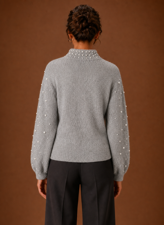 Damen Strickpullover mit Perlenbesatz