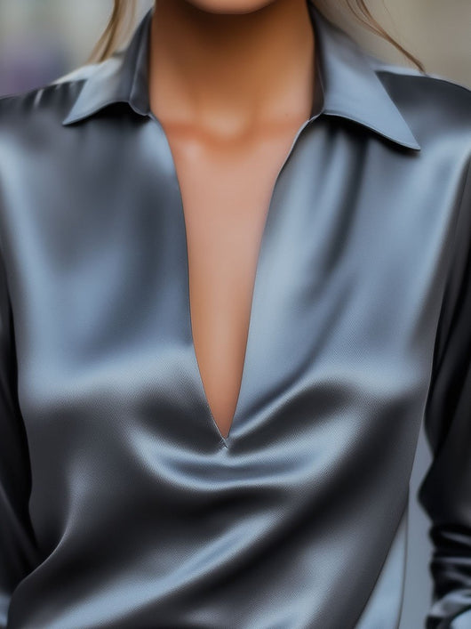 Jessica | Damen Frühlings-Satinbluse mit V-Ausschnitt