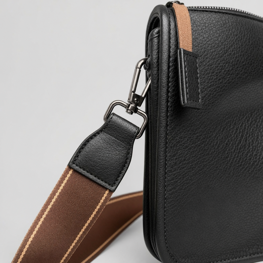Close-up of the wide strap and clasp on the Melbury Crossbody Bag