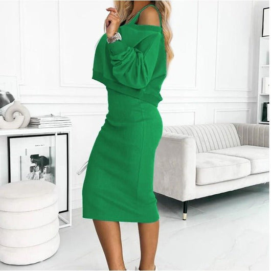 Barbara | Damen Freizeit-Set mit Strickpullover und Midikleid