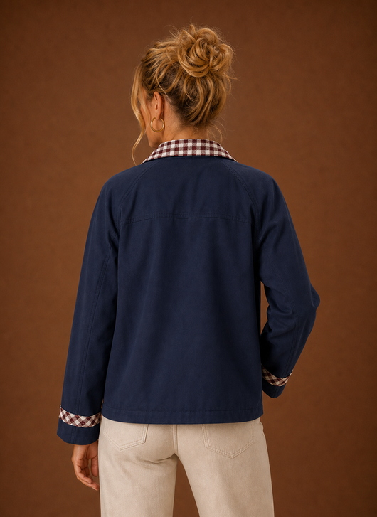 Damen Fieldjacke mit kariertem Kragen