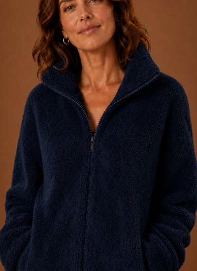 Damen Fleecejacke mit Stehkragen und Reißverschluss