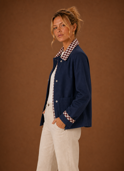 Damen Fieldjacke mit kariertem Kragen