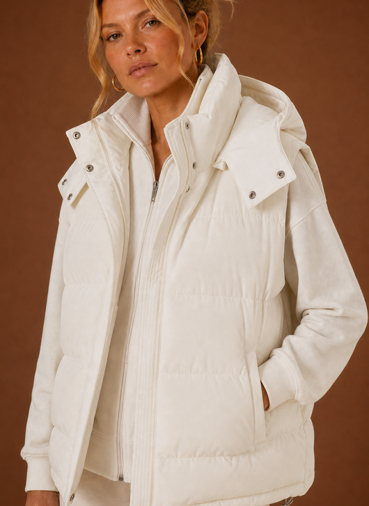 Damen Steppweste oversized mit Kapuze