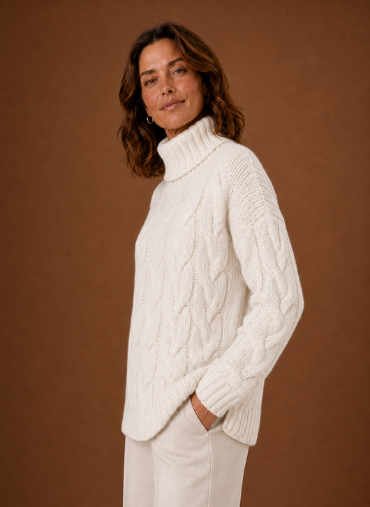 Damen Strickpullover mit Zopfmuster