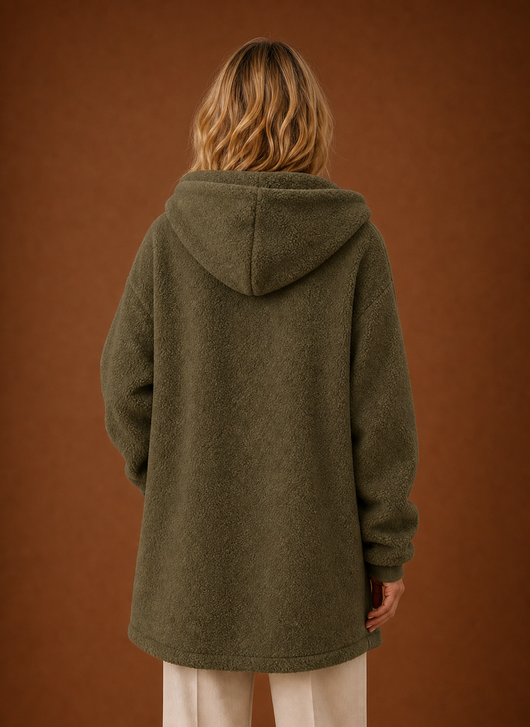 Damen Fleecejacke lang mit Kapuze