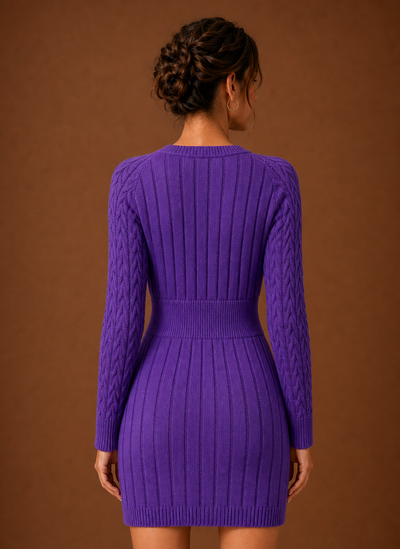 Damen Strickkleid mit Zopfmuster in Minilänge