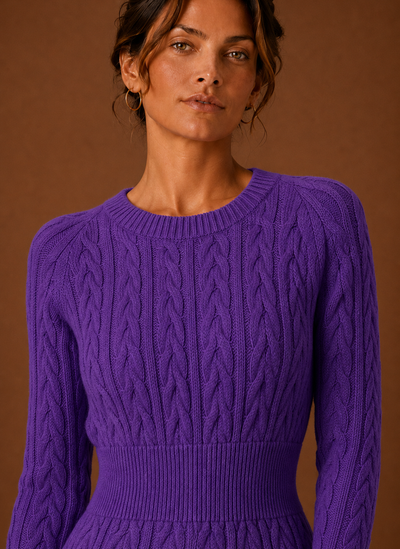 Damen Strickkleid mit Zopfmuster in Minilänge