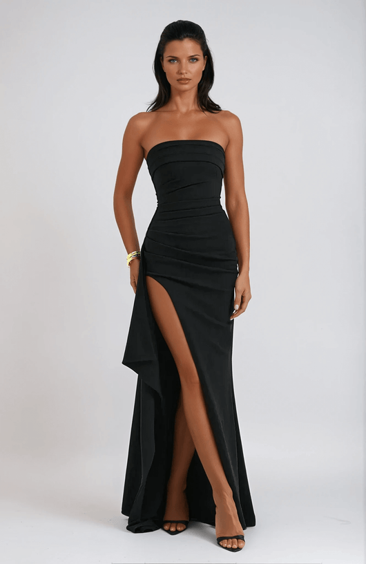 Claudia | Damen Trägerloses Maxikleid mit Schlitz für Gäste