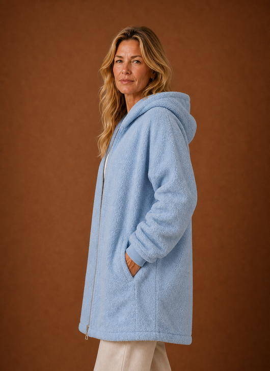 Damen Fleecejacke lang mit Kapuze