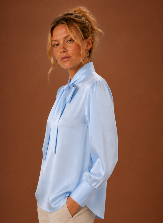 Damen Bluse in Satinoptik mit Schleife