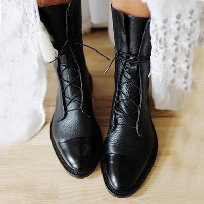Charlotte | Stiefeletten Damen Vintage Schnürer Öko-Leder Knöchelboots