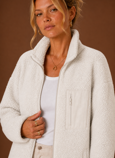 Damen Sherpa-Jacke mit durchgehendem Reißverschluss