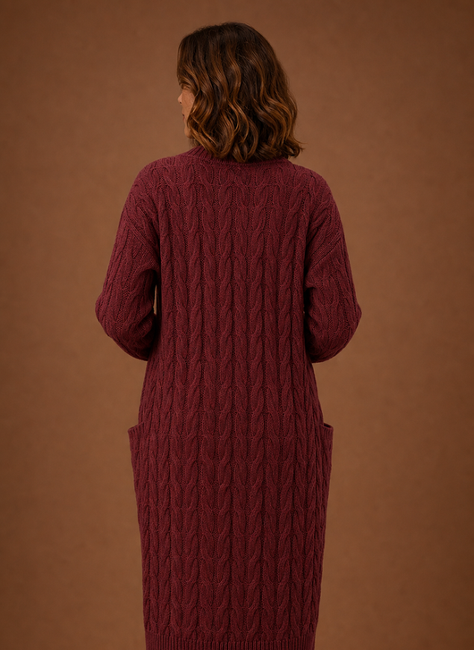 Damen Strickjacke lang mit Kapuze