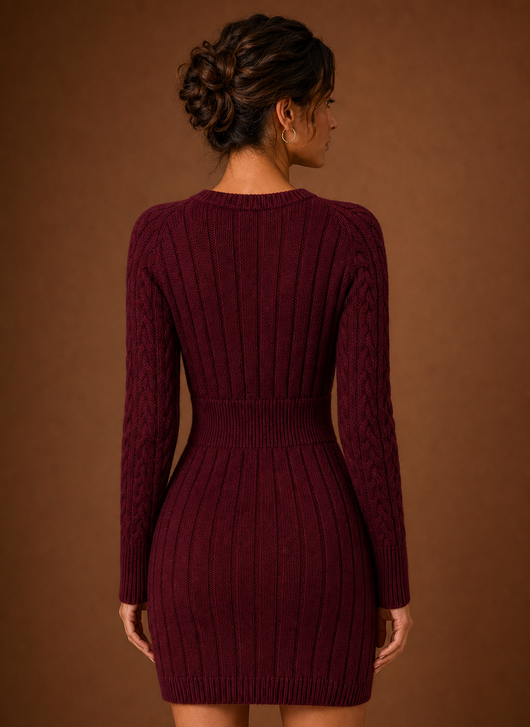 Damen Strickkleid mit Zopfmuster in Minilänge