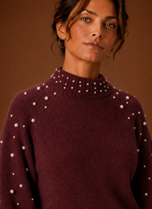Damen Strickpullover mit Perlenbesatz