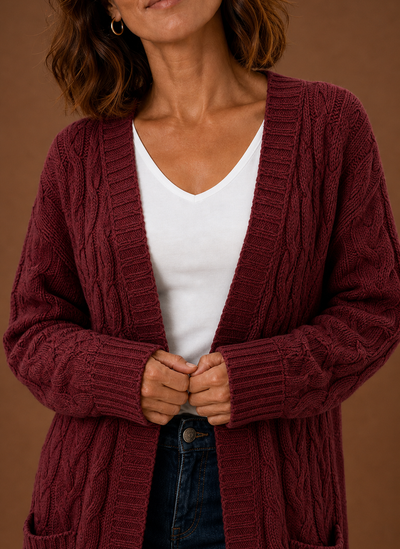 Damen Strickjacke lang mit Kapuze