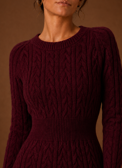 Damen Strickkleid mit Zopfmuster in Minilänge