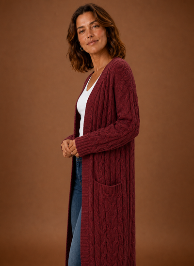 Damen Strickjacke lang mit Kapuze