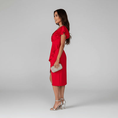 Florence | Elegantes Damen-Wickelkleid mit V-Ausschnitt und Rüschenärmeln